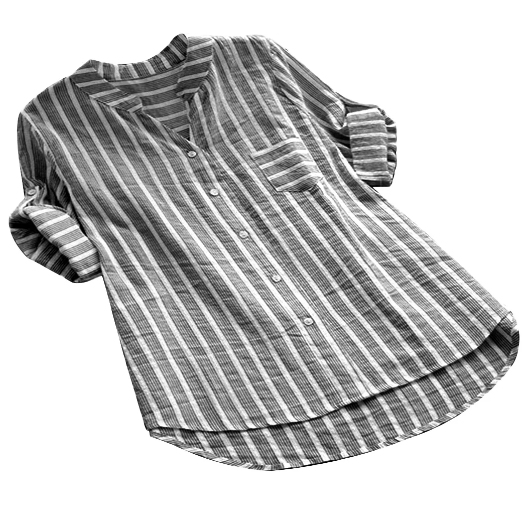 Для женщин s Полосатые рубашки блузка Спецодежда Повседневное V шеи свободные за