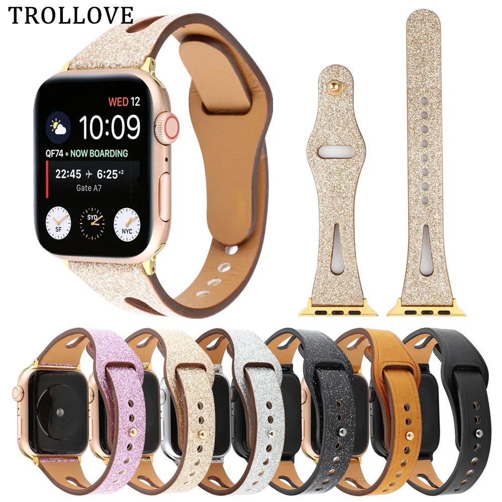 Ремешок для часов Apple Watch Series 4 3 2 1 ремешок для Iwatch 38 мм 42 мм аксессуары для часов блестящий кожаный браслет на запястье 40 мм 44 мм
