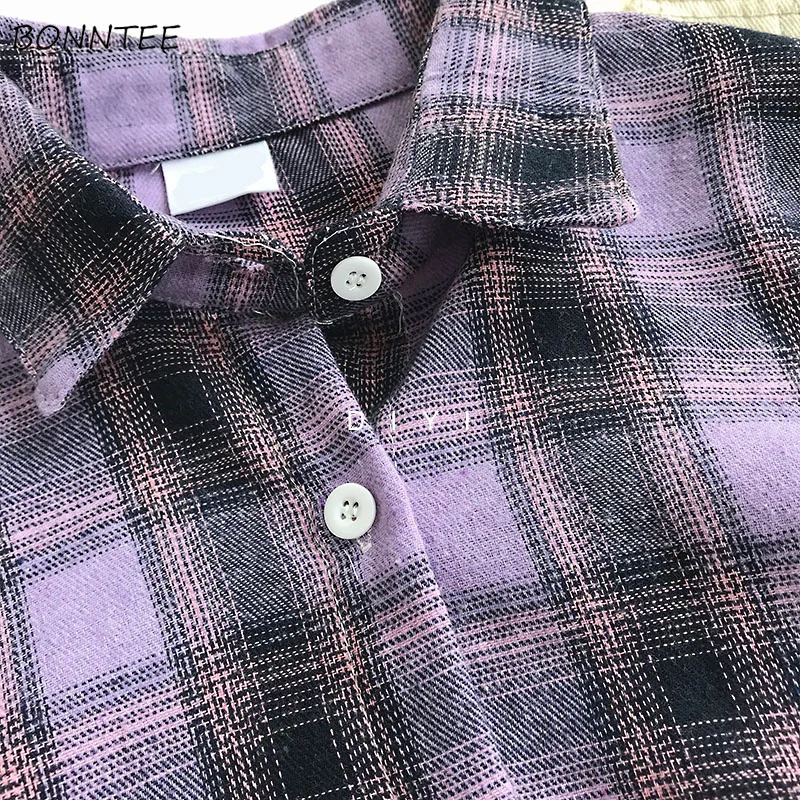 

Shirts Women Plaid Retro Simple All-match Koran Long Sleeves Tops Soft Blusas Mujer De Moda 2020 Womens Trendy BF Shirt Chic