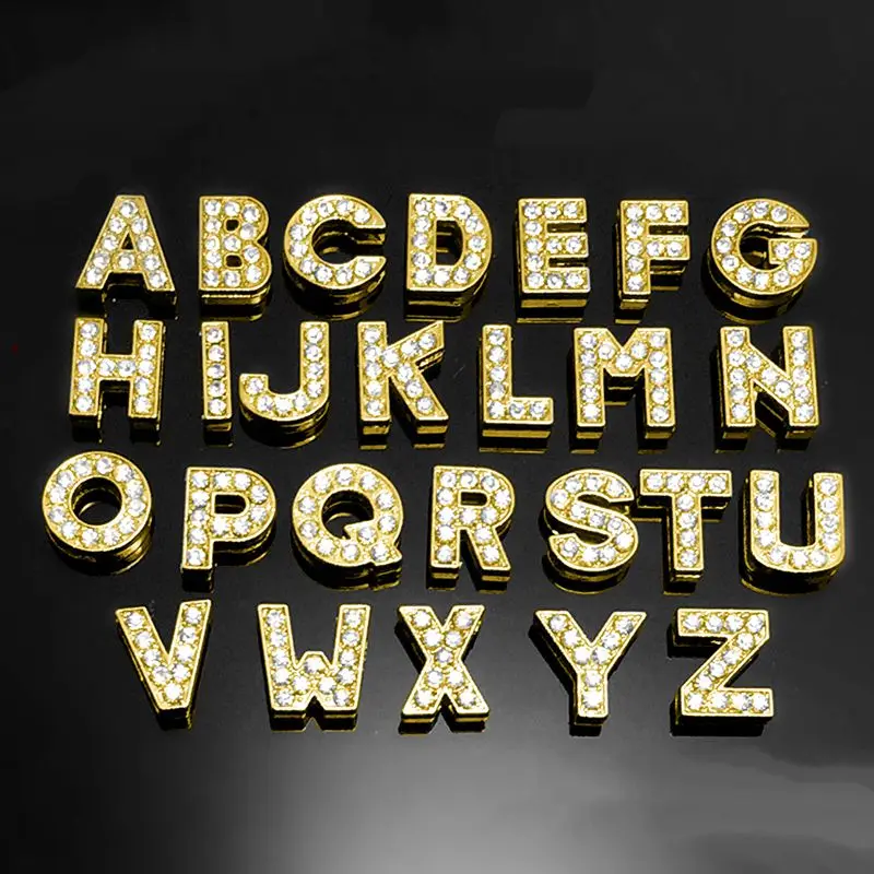 10 мм золотой алфавит Rhinstone индивидуальные буквы O Z Slide подвески плоские бусины для