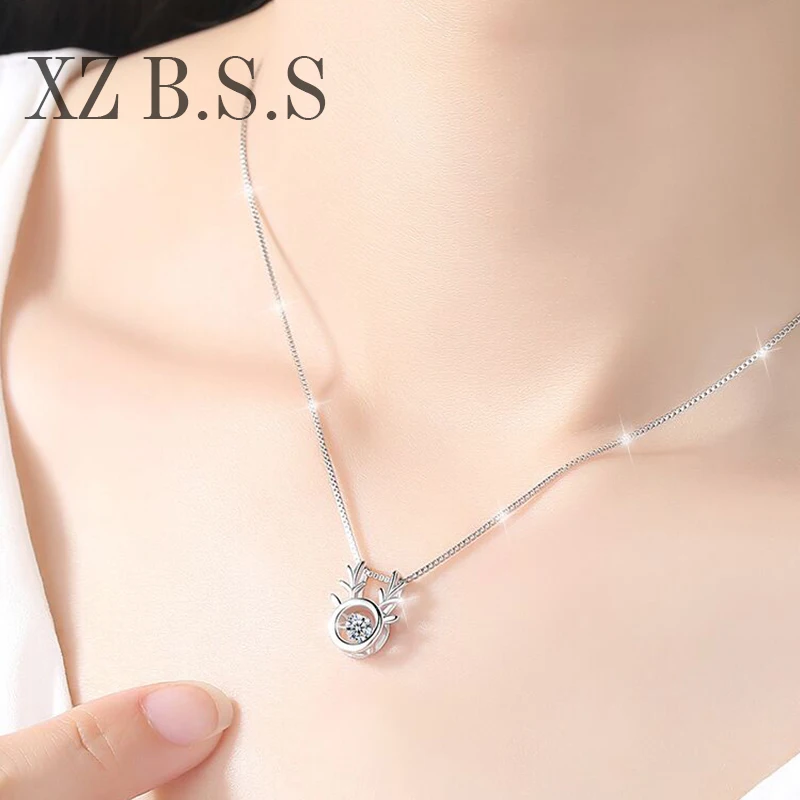Antlers Pendant Necklace Movable Stone Chain 925 Sterling Silver Jewelry S925 dropshipping jewel DA949 | Украшения и аксессуары