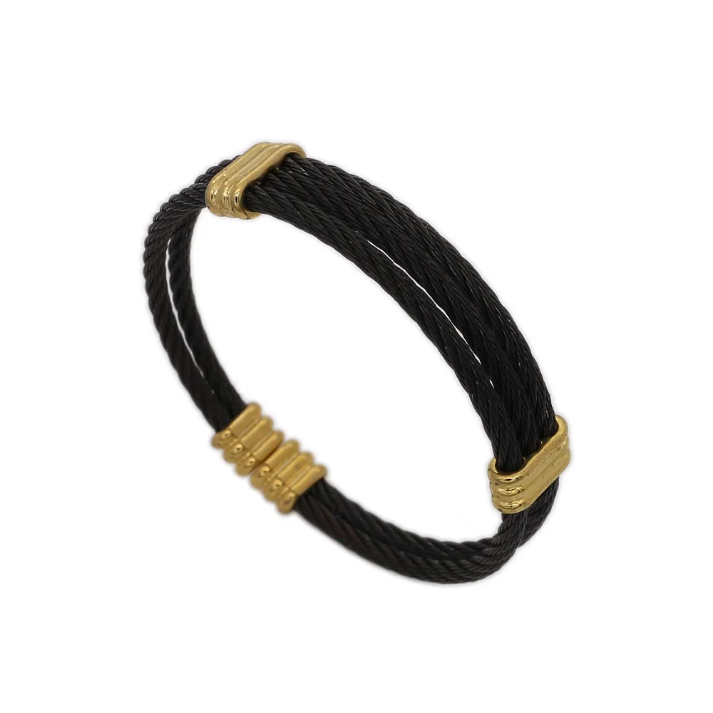 

JSBAO New Arrivals Black Gold Colour 316L Stainless Steel Wire Cuff Bracelet & Bangle Women Fashion Jewelry
