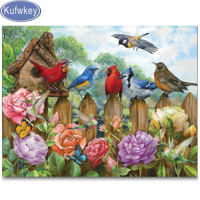Алмазная мозаика для дома и сада квадратная круглая вышивка пион домик птиц