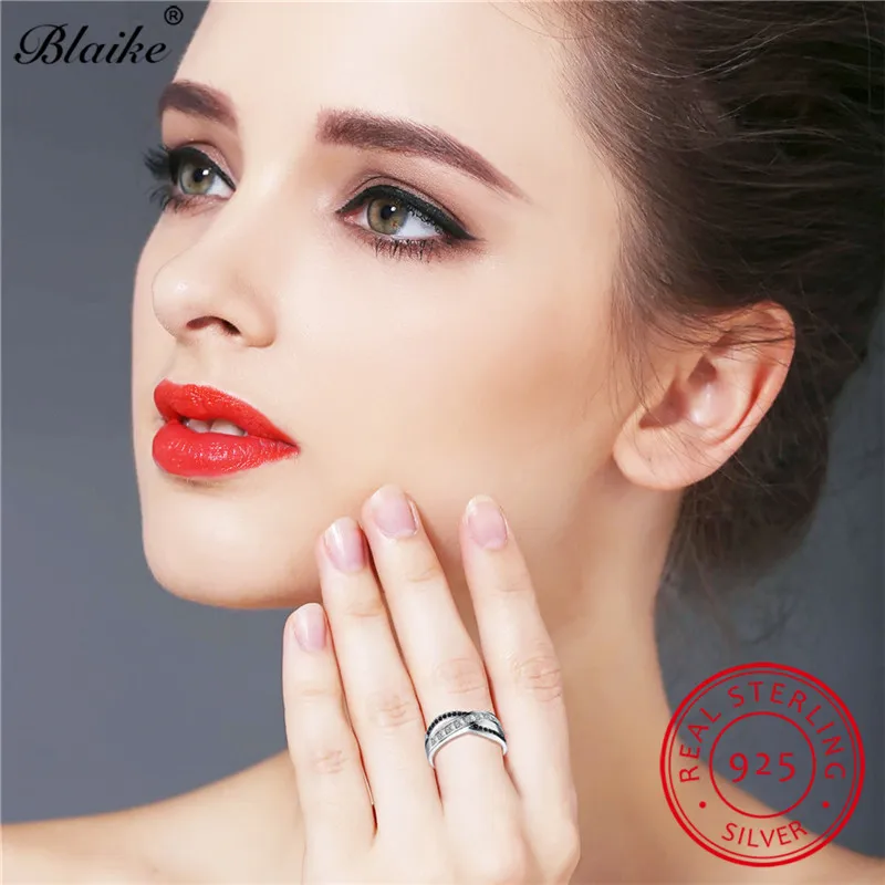 Blaike Новый 100% натуральная 925 стерлингового серебра ювелирные украшения черный и