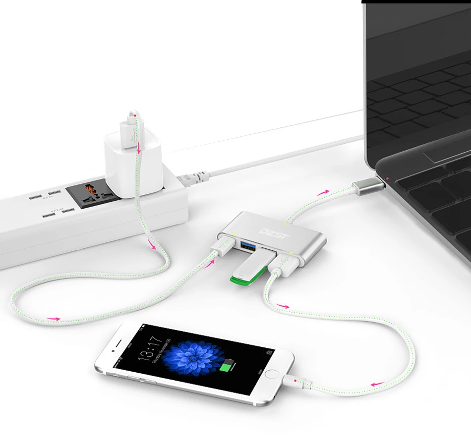 DZLST 4 порта USB Type C 3 1 многопортовый адаптер к 0 концентратор металл высокая