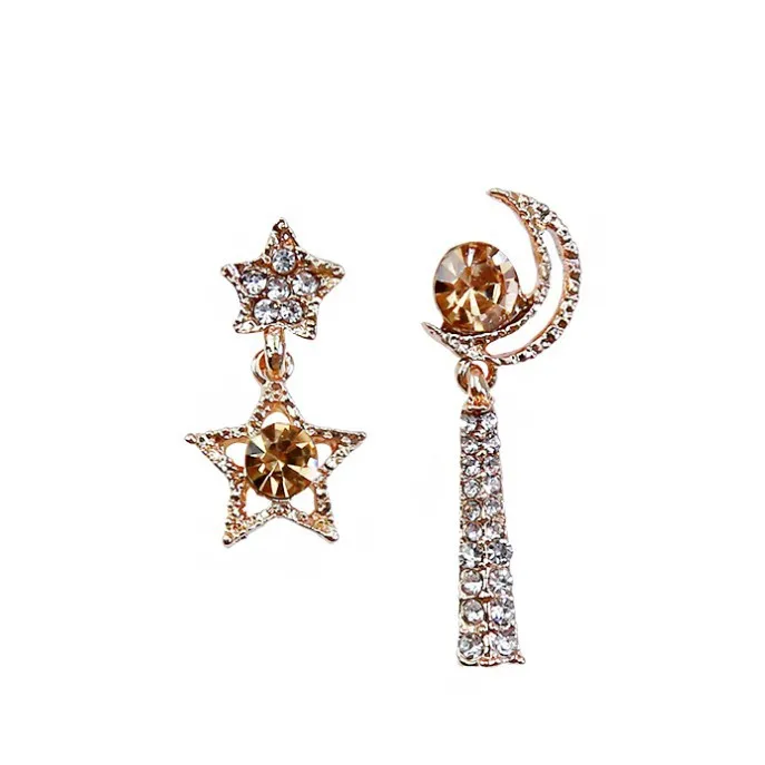 925 Серебряная игла Асимметричная Звезда Луна водяная дрель серьги корейский