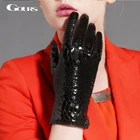 Женские зимние перчатки Gours, черные теплые перчатки из натуральной козьей кожи аллигатора, GSL019