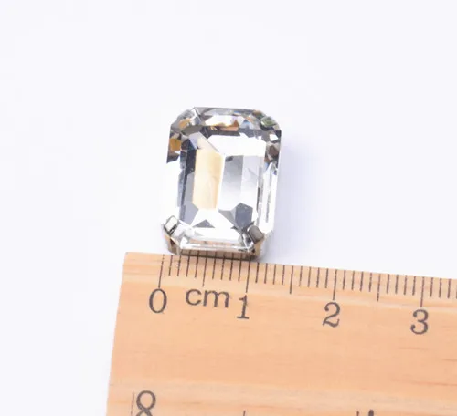 Crystal color 20 штук 13*18 мм с украшением в виде кристаллов Прямоугольник пришить бисера с схватка серебро задняя изысканный камень с металлические элементы с отверстиями - Цвет: Crystal color