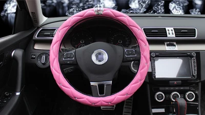 SWC003 Pink 38cm Красота Корона Алмазная блестящая кожа авто чехлы рулевого колеса автомобиля 36 см 38 см женские розовые черные автомобильные аксессуары для девочек - Название цвета: SWC003 Pink 38cm