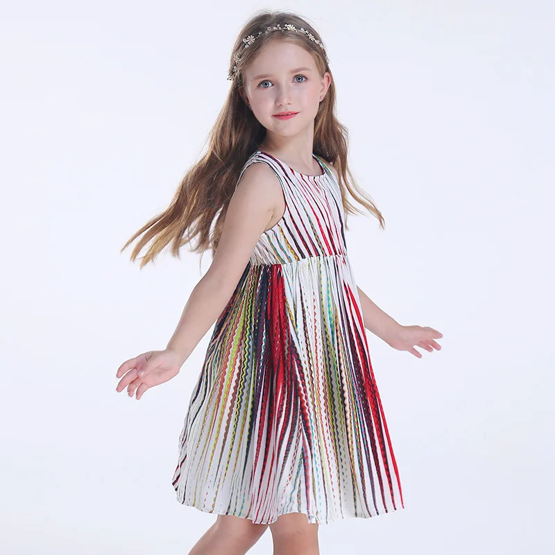 2018 летние платья для девочек повседневные Детские платье с цветочным принтом