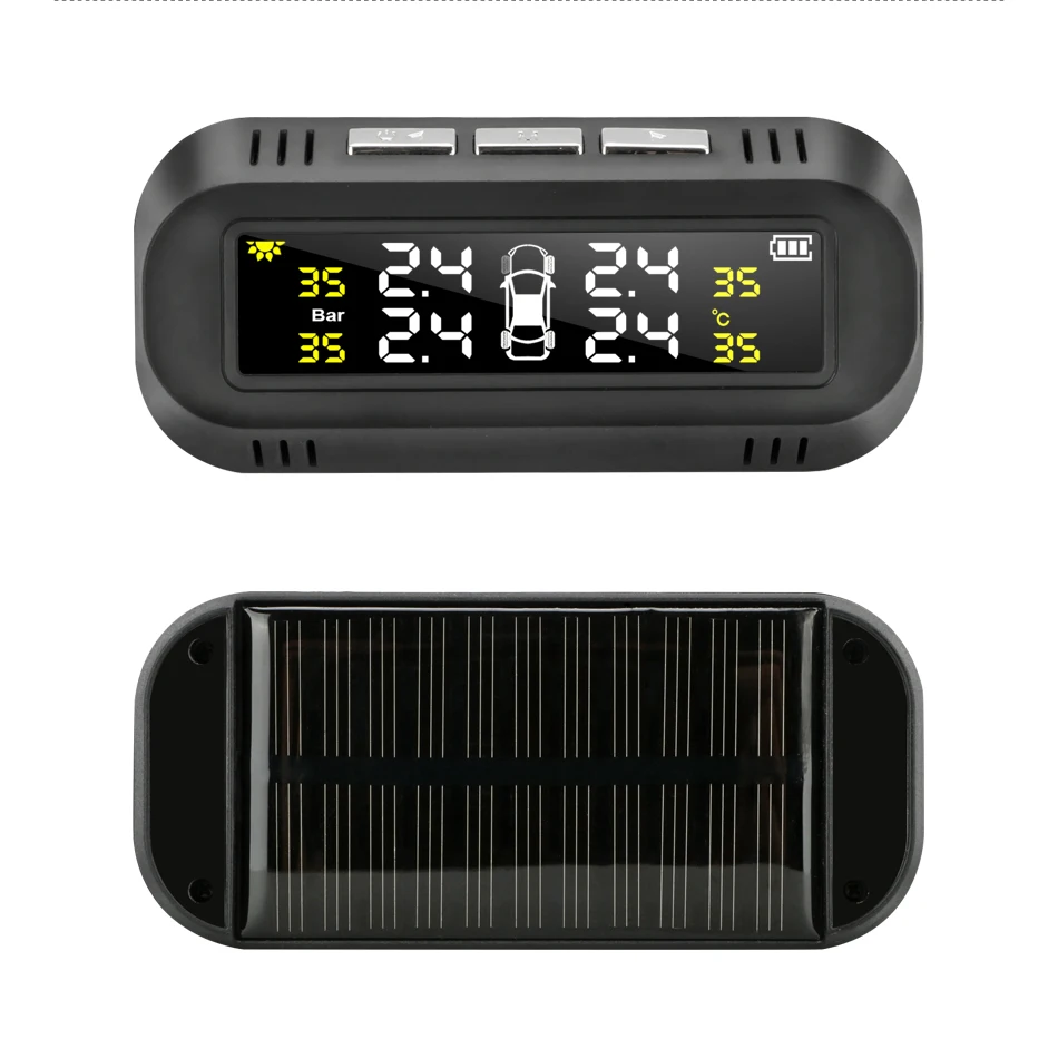 Jansite Tpms Солнечная беспроводная система контроля давления в шинах, автомобильная система безопасности 12 В, ЖК-цифровой, прикрепленный к стеклу с 4 датчиками PSI