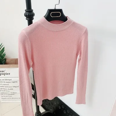 pink Новинка, осенний и зимний тонкий свитер с половинным вырезом, Женский яркий Шелковый вязаный свитер с длинным рукавом, джемпер для женщин - Цвет: pink
