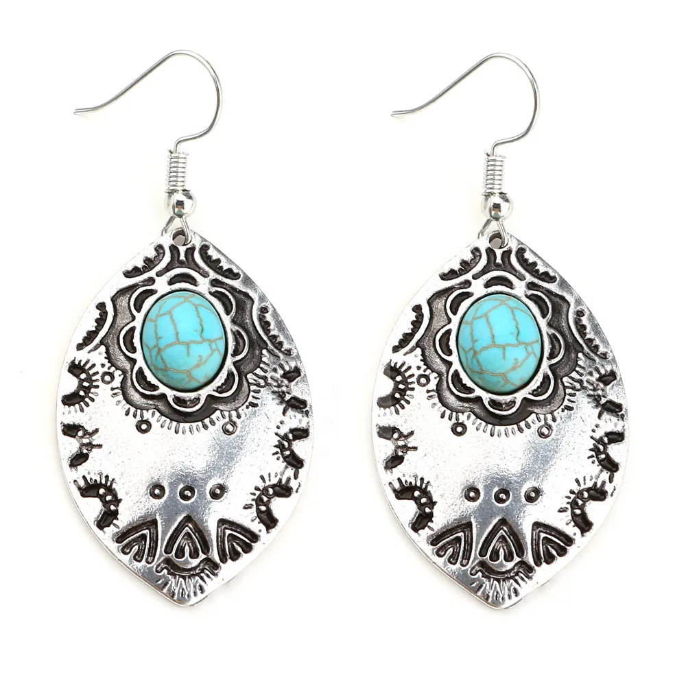 Women earrings retro luxury big square turquoises stone earrings drop for women