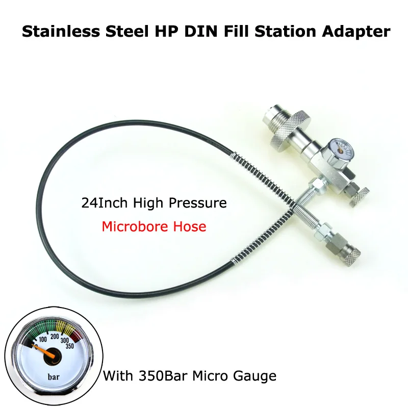 Пейнтбольный Воздушный пистолет PCP пневматическая винтовка из нержавеющей стали DIN наполнение зарядки адаптер шланг HPA большой газовый баллон к маленькому цилиндру - Цвет: 24Inch Micro Gauge