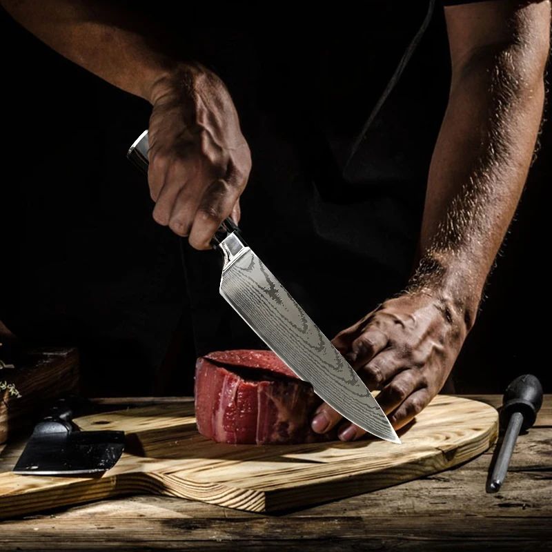Кухня Ножи шеф повара 8 дюймов Нержавеющая сталь ножи мясо Santoku японский 7CR17 440C