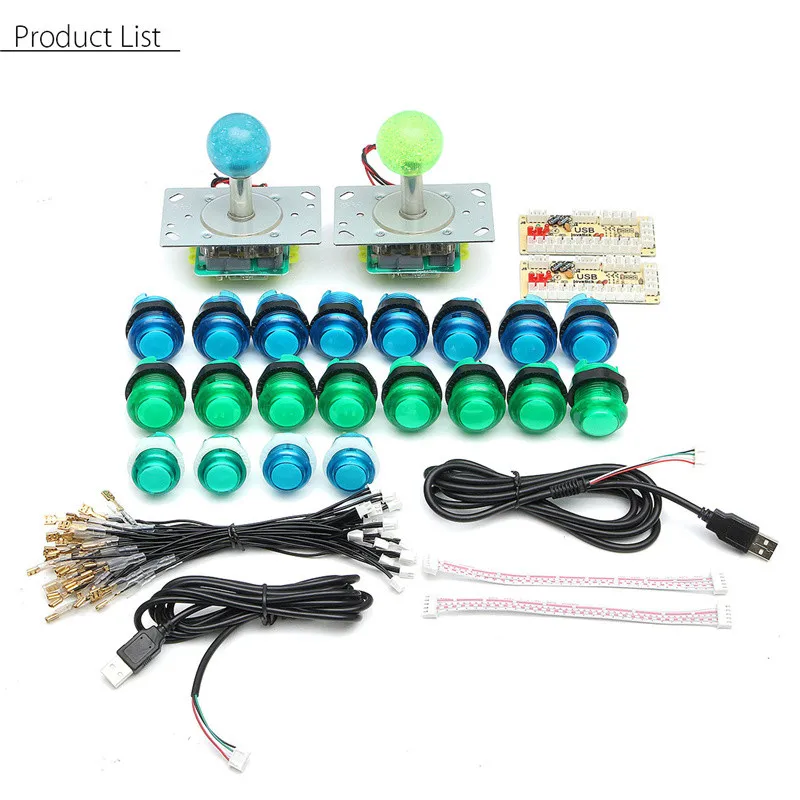 Аркадная игра DIY Kit Джойстик с USB контроллер+ 2 джойстика+ 20 Аркады кнопочный переключатель с светодиодный+ 2 нулевой задержкой кодер доска