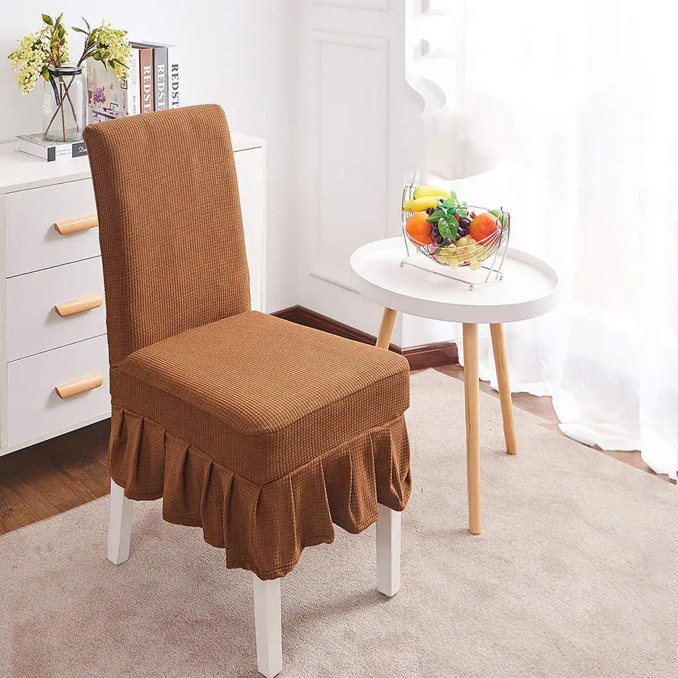 Light coffee Skirt Супер мягкие флисовые ткани эластичные чехлы на кресла спандекс чехлы на стулья для столовой/кухни чехлы на кресла стрейч со спинкой - Цвет: Light coffee Skirt