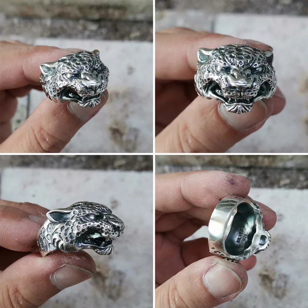 Мужское леопардовое кольцо с пантерой LINSION серебряное байкерское размеры США 7 ~ 15