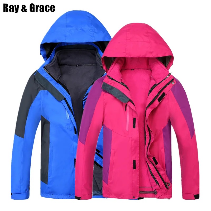 RAY GRACE Winter Waterproof Hiking Jacket Men Windbreaker Female Windproof Outdoor Camping Fleece 3in1 Women Coat Parka | Спорт и