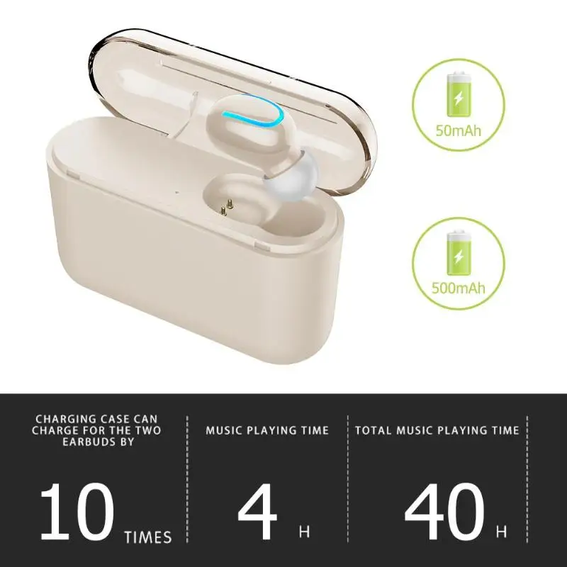 Q26 single ear headset true wireless Bluetooth earbuds 1500mAh charger shell 5.0 automatic boot / shutdown paired small body | Электроника