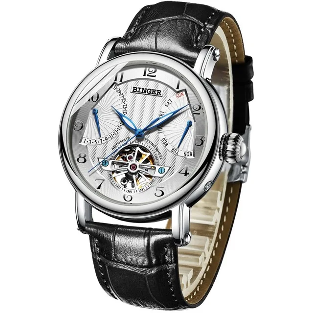 Швейцарский Топ люксовый бренд Tourbillon Мужские деловые водонепроницаемые автоматические механические Спортивные часы Мужские часы Новые - Цвет: Silver white