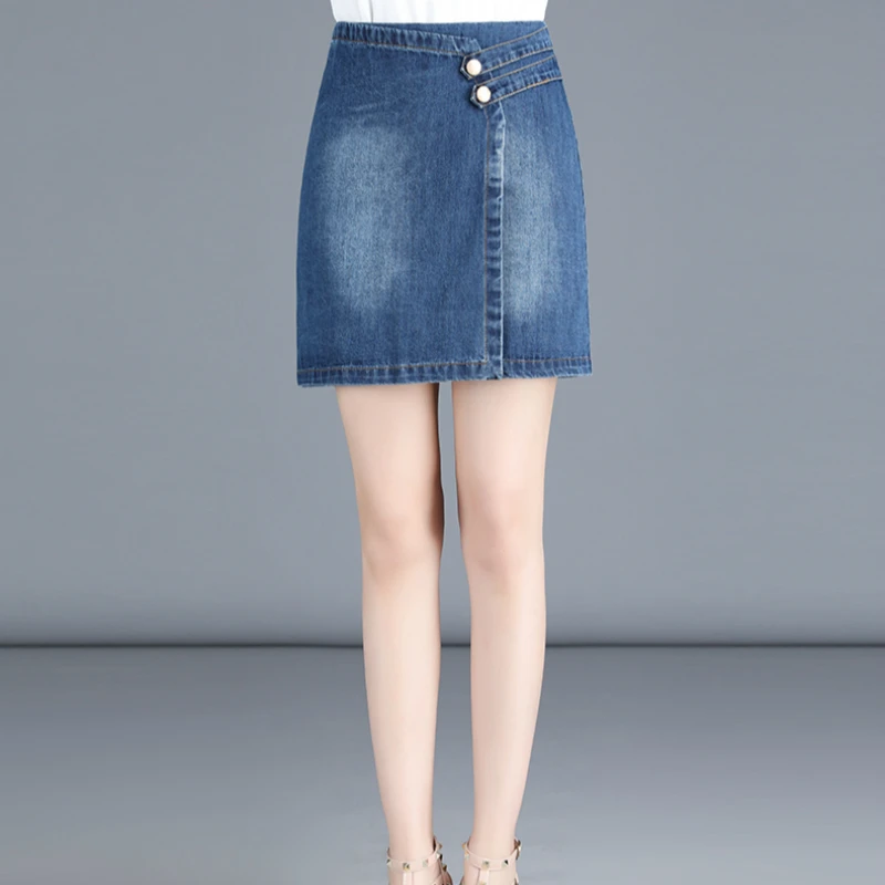 

Женская джинсовая юбка, синяя Повседневная хлопковая юбка в стиле ампир, большие размеры, лето 2020