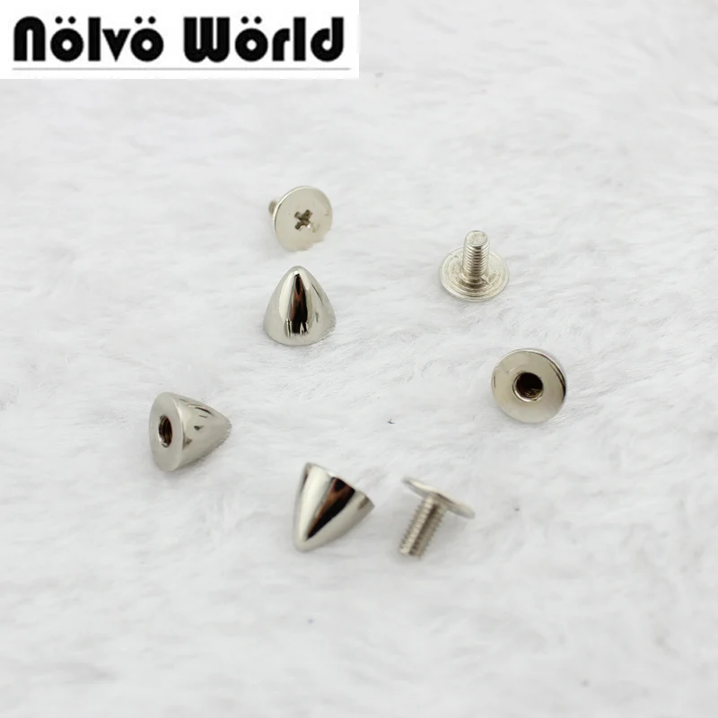 

100pcs 7*7mm turriform head silver studs for punk bags hardware zinc alloy metal rivet screw accessories nickel screwed spikes