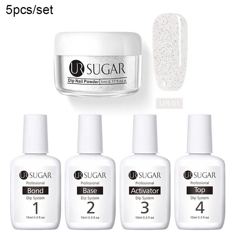 UR SUGAR 5pcs Dipping Nail Glitter Powder Kits Without Lamp Cure Dip System French Manicure with Base Activator Liquid Gel Set