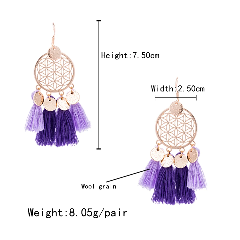 Gold color round sequins boho ethnic tassel drop earrings Women ladies 2017 fashion earring bohemia statement vintage wedding|tassel earrings|tassel