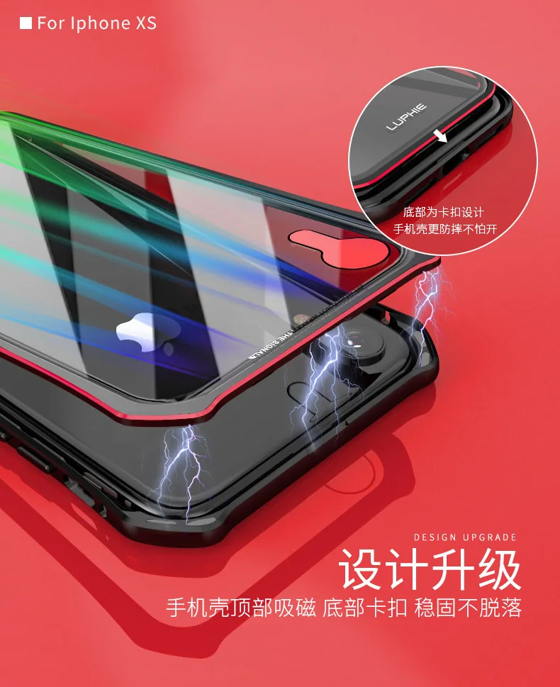 LUPHIE чехол с магнитной адсорбцией для iPhone X, Xr, Xs, Max, чехол из закаленного стекла, задняя крышка для iPhone 7, 8, чехол для телефона 360, чехол