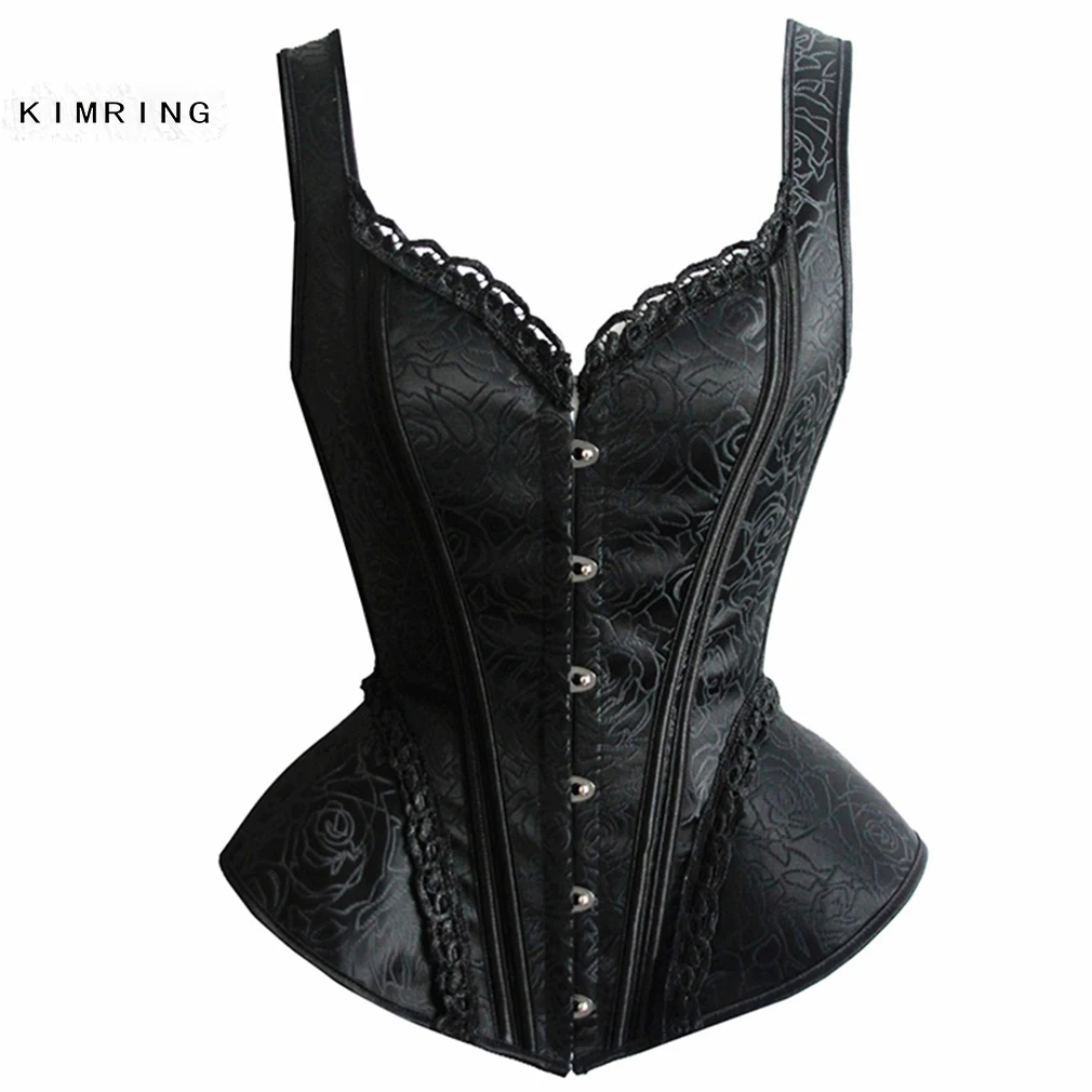 Kimring женский винтажный черный корректирующий корсет с широкими бретелями из