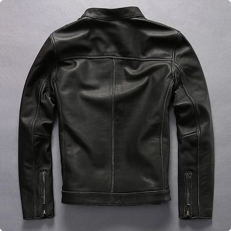 Повседневная облегающая Мужская короткая куртка из натуральной кожи с