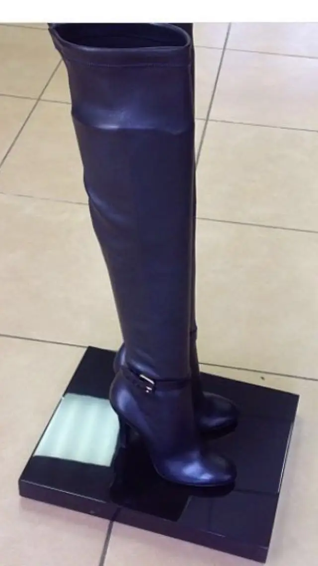 Лучшие Роскошные брендовые длинные сапоги черные кожаные выше колена с ремешком