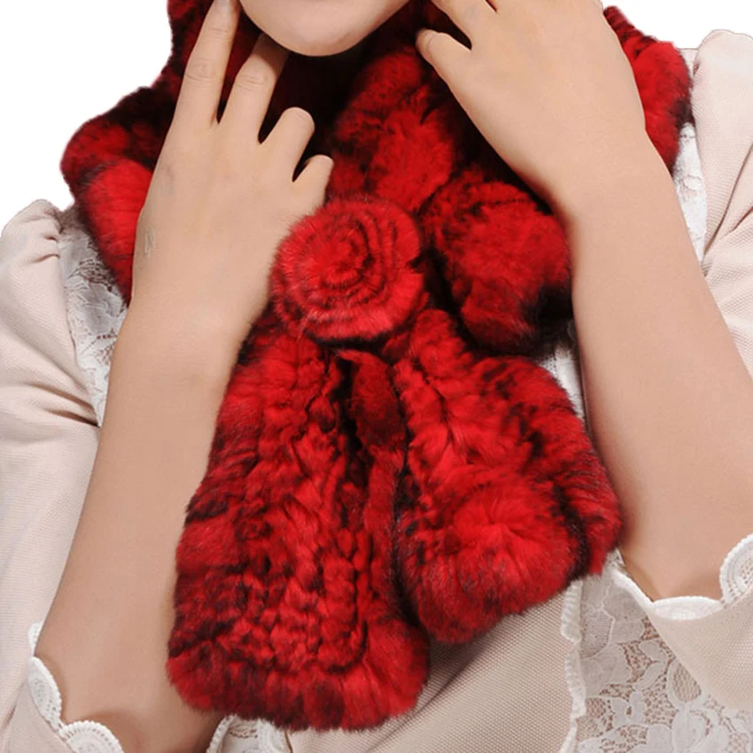 Настоящий мех кролика шарф украшение в виде цветка женская накидка зимняя шаль