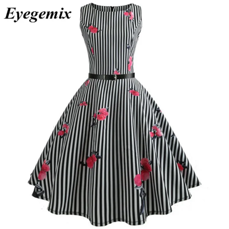 2018 Women New 50s 60s Retro Vintage Dress Polka Dot Sleeveless Spring Summer Red Flora Print Rockabilly Swing Party | Женская одежда