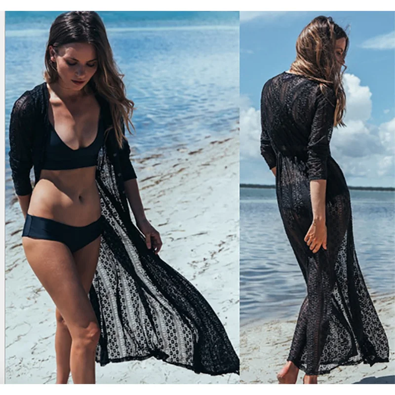 Высококачественное кружевное пляжное платье длинное женское туника Пляжное