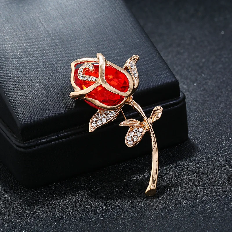 Красивая Хрустальная брошь сплав красные заколки с розами друзья феминистка на