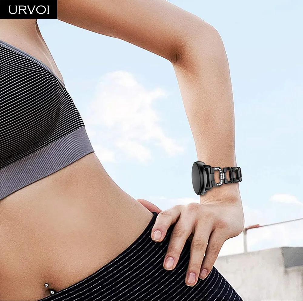 URVOI link браслет для Galaxy Watch Active 42 46 мм D стильный браслет из нержавеющей стали манжета сложить над застежкой Циркон быстроразъемные контакты