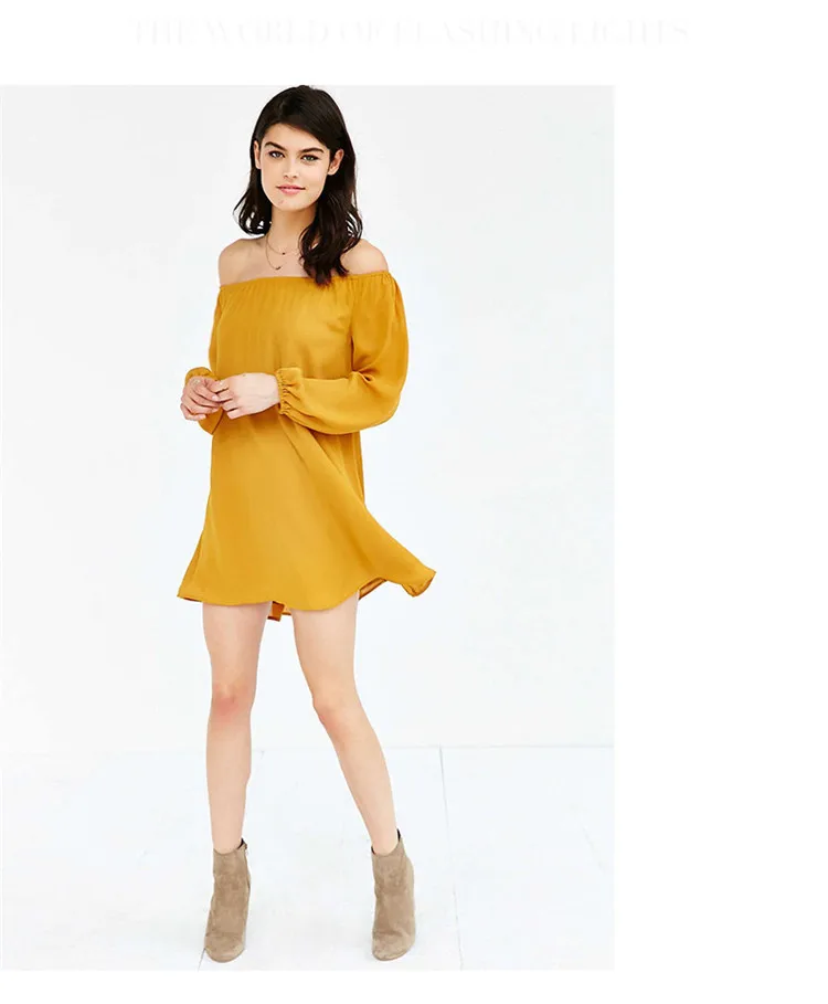 Wankou Preppy Style Women Dresses Loose Solid Full Sleeves Above Knee Mini Slash Neck Sexy Club Casual Female Dress 5063# | Женская