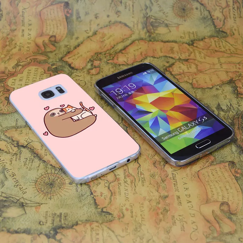 E1172 Sloth Loves Cat Transparent Hard PC Case Cover For Samsung Galaxy Note S 3 4 5 6 7 8 9 Mini Edge Plus |