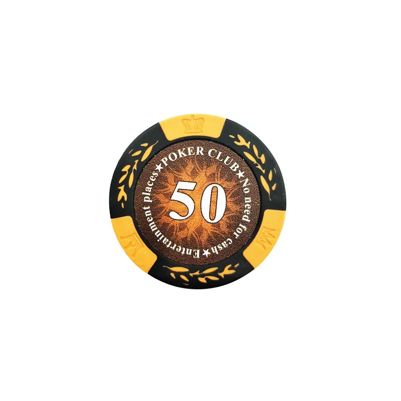 50 yuan face value K8356 1PCS14g Корона Пшеница PokerClub фильм фишки монеты Baccarat Texas Hold'em двойной цвет Корона глина покер игральные фишки - Цвет: 50 yuan face value