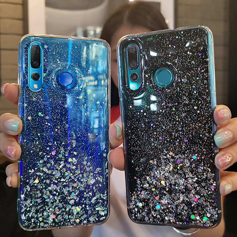 Прозрачный чехол для Huawei Honor 8X силиконовый мягкий из ТПУ с блестящими звездами