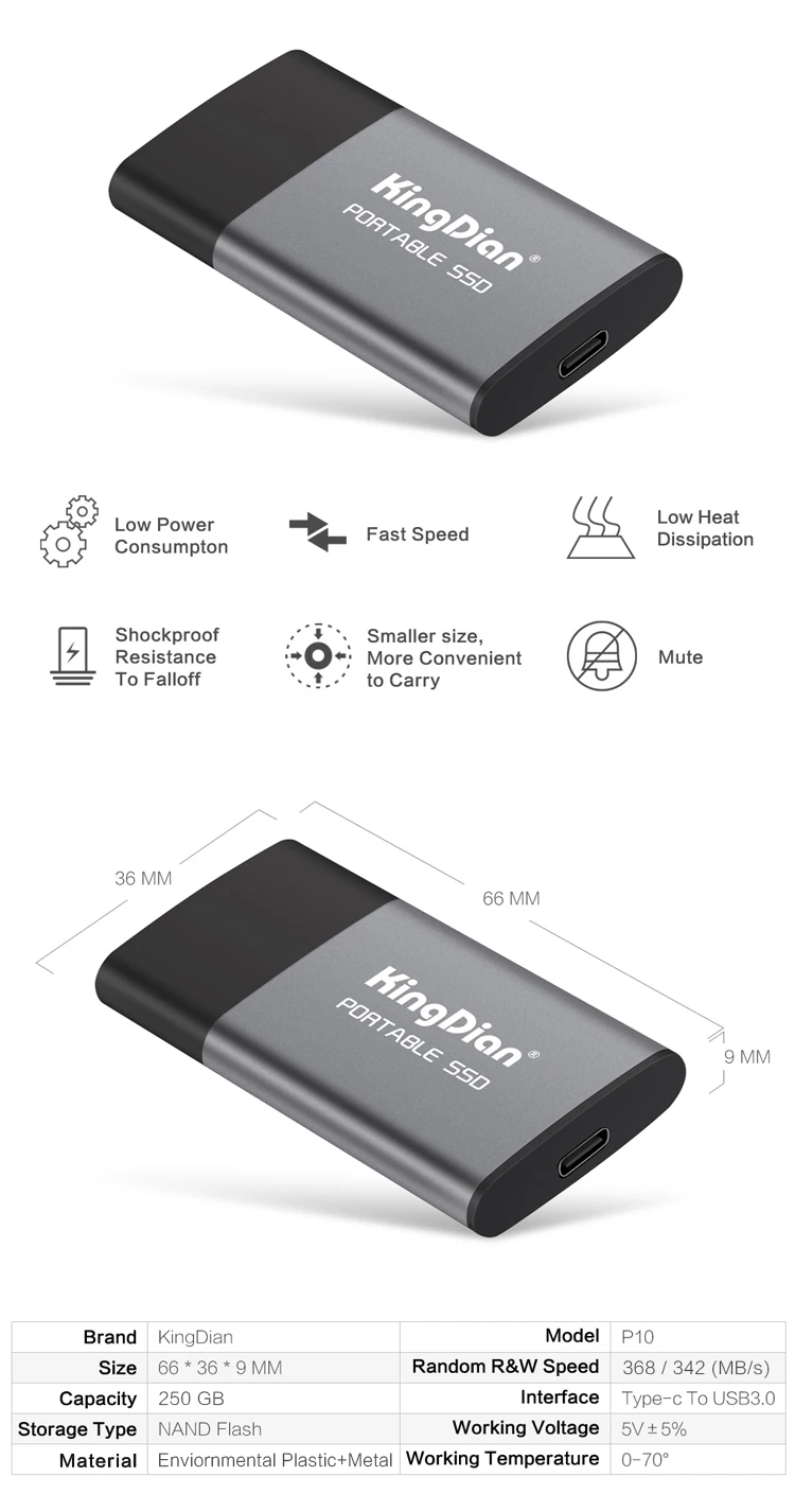 KingDian 120GB 250GB внешний USB 3,0 Портативный твердотельный диск