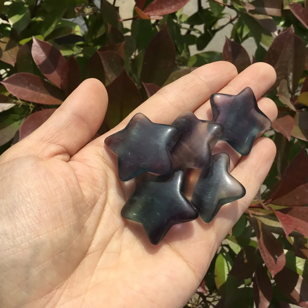 

Natural Rainbow fluorite crystal star Carved rock crystal star