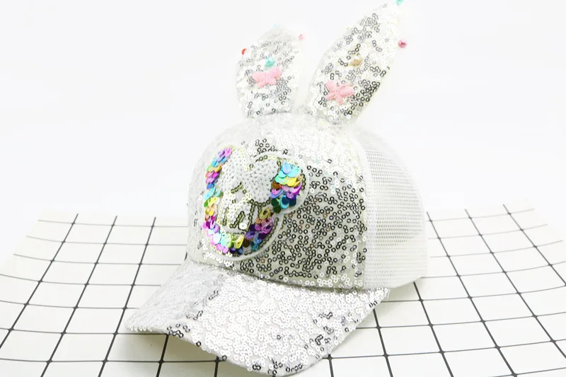 

Summer Children sun hat summer baby baseball Lovely sequined cap Rabbit Ear baby boys girls children Mesh sun hat
