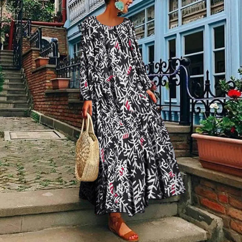 101 Black ZANZEA женское платье макси размера плюс длинное Vestidos женское платье с принтом s богемное платье в полоску летний сарафан платье для пляжной вечеринки - Цвет: 101 Black