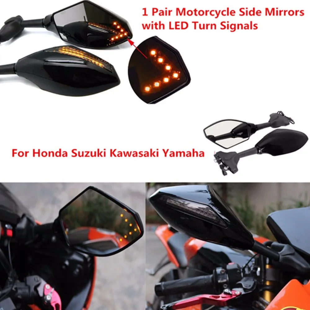 1 пара светодиодный сигнал поворота встроенные зеркала для Honda CBR 600 1000 RR Suzuki GSXR