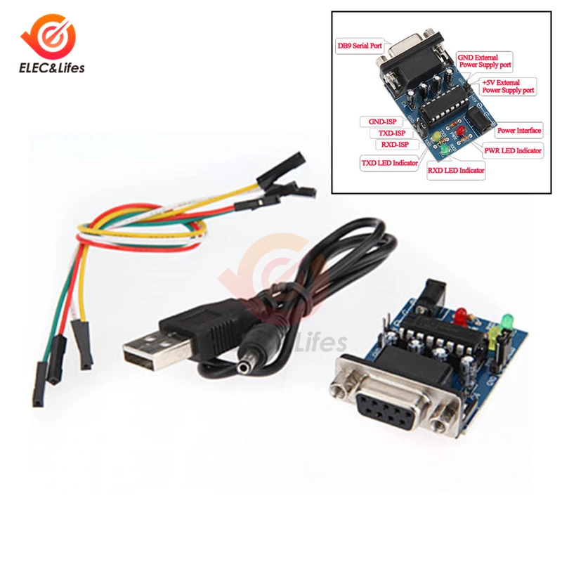 Модуль преобразователя последовательной связи MAX3232 MAX232 RS232 в TTL DB9 коннектор 5 В +