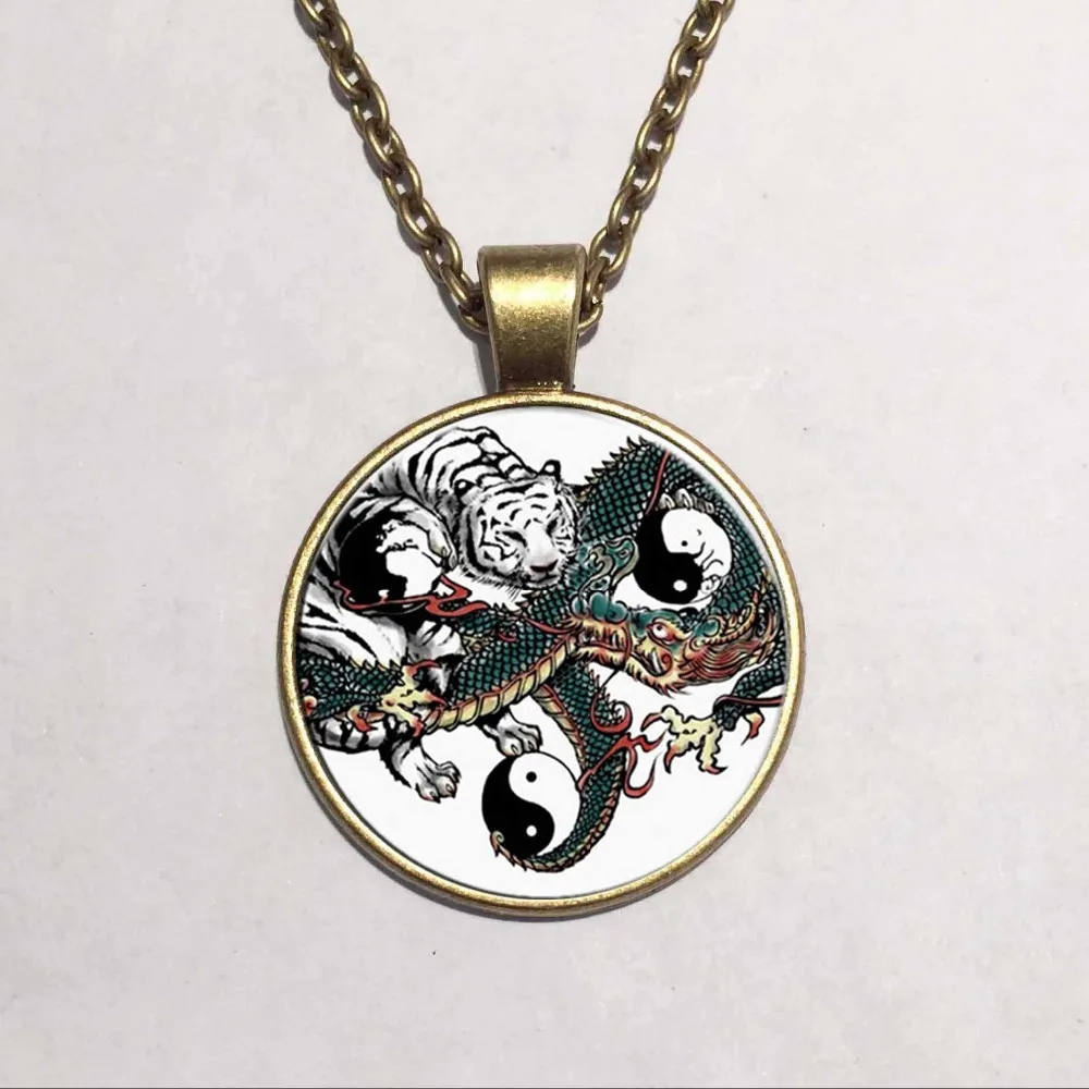 Новая мода Китайский Дракон Тигр Тай Чи Инь Ян винтажное Ретро Стекло Фото