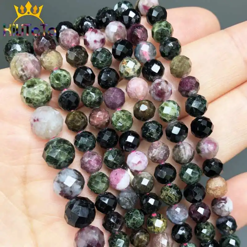 

19cm Natural Stone Beads Faceted Colorful Tourmaline Loose Beads For Jewelry Making DIY Bracelet Necklace 7.5''/Strands 6mm 8mm
